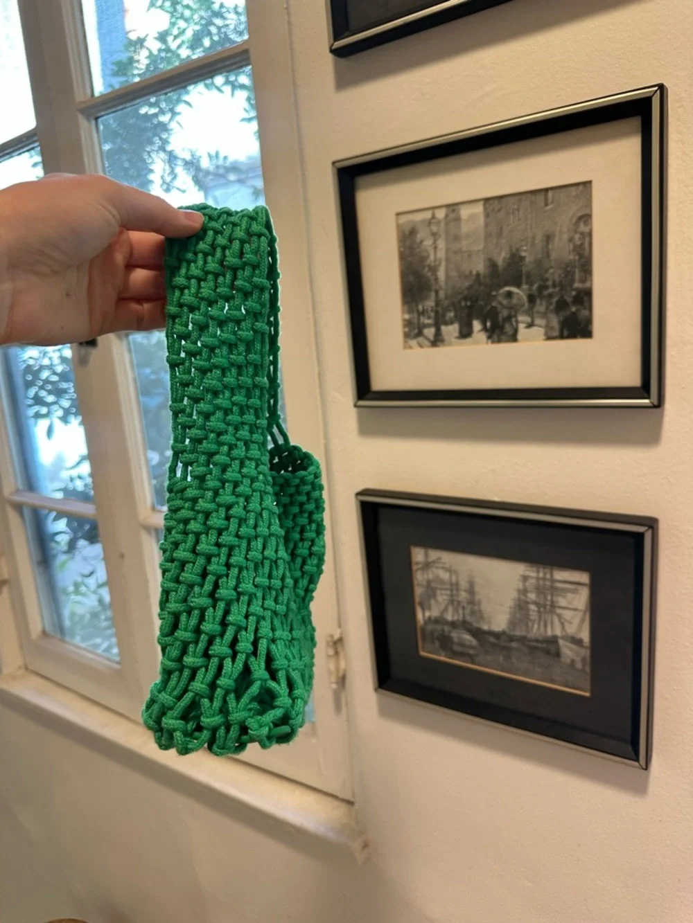 Mini Hand-Knit Green Crochet Market Tote